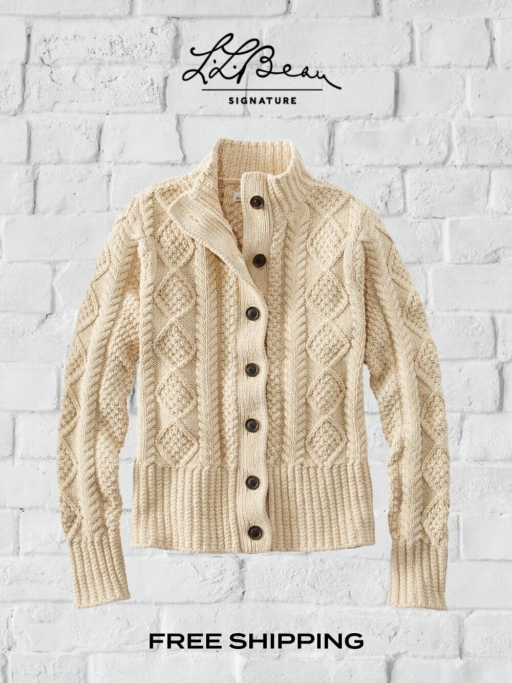 Women's Signature Cotton Fisherman Sweater / Cardigan - Medium Beige